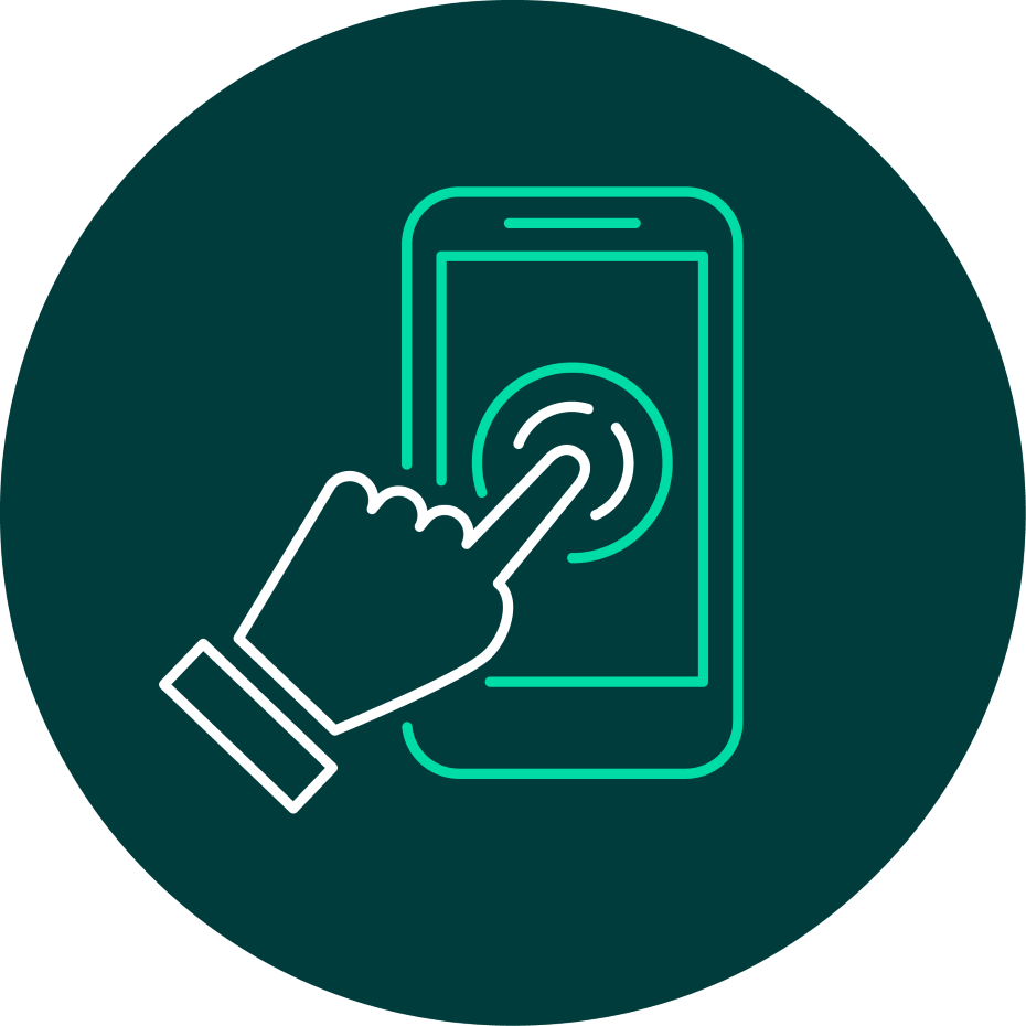 Finger on hand pressing on mobile screen.